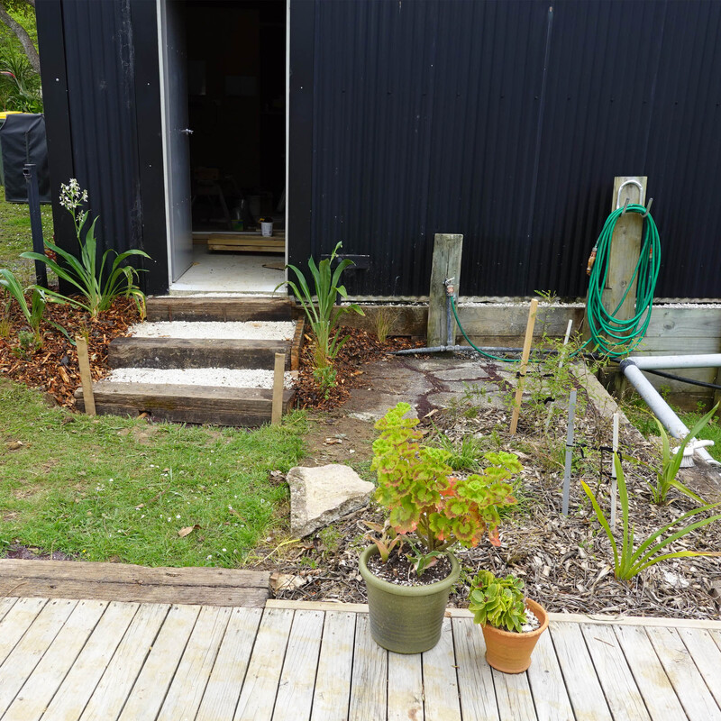 New planting and steps to Barn
