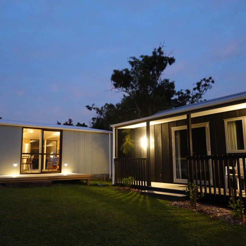 Living Shed and Cottage at dusk