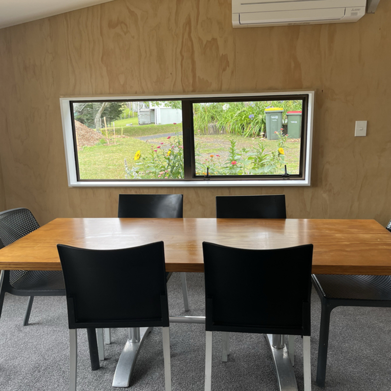View to bath garden from inside the Living Shed